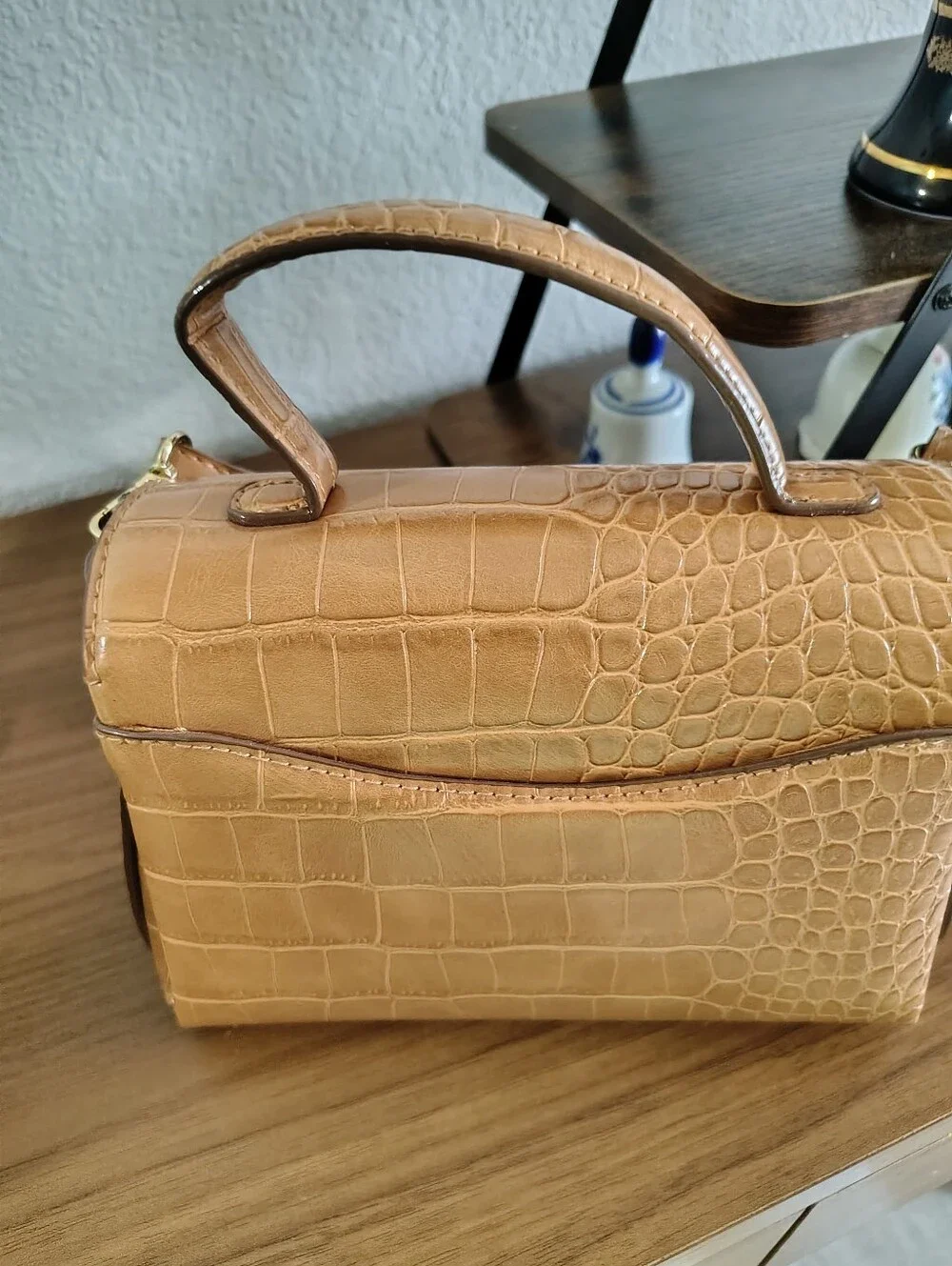 a new day Croc-Embossed Satchel Handbag in Light Brown